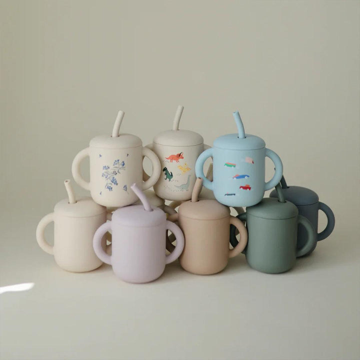 Mushie Silicone Training Cup + Straw - Dinosaurs-Cups-Dinosaurs- | Natural Baby Shower