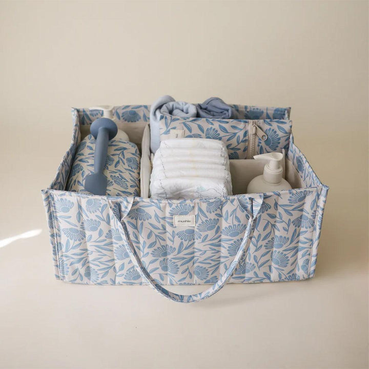 Mushie Nappy Caddy - Blue Flowers-Nappy Laundry + Storage-Blue Flowers- | Natural Baby Shower