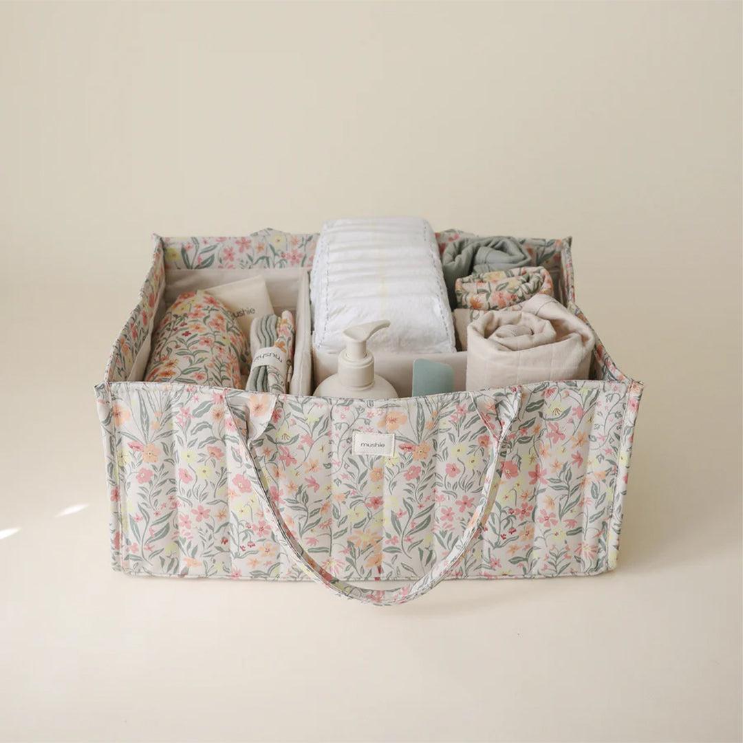 Mushie Nappy Caddy - Pastel Blooms-Nappy Laundry + Storage-Pastel Blooms- | Natural Baby Shower