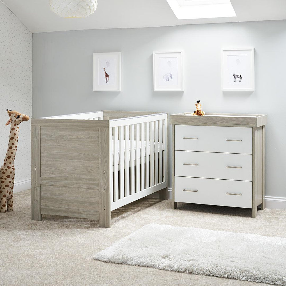 Obaby Nika 2 Piece Room Set - Grey Wash + White-Nursery Sets-Grey Wash & White-No Mattress | Natural Baby Shower