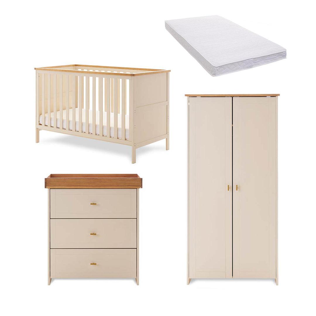 Obaby Evie 3 Piece Room Set - Cashmere-Nursery Sets-Cashmere-Pocket Sprung Mattress | Natural Baby Shower