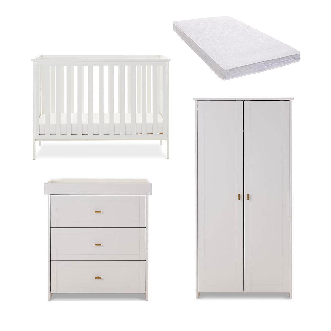 Obaby Evie Mini 3 Piece Room Set - White-Nursery Sets-White-Pocket Sprung Mattress | Natural Baby Shower