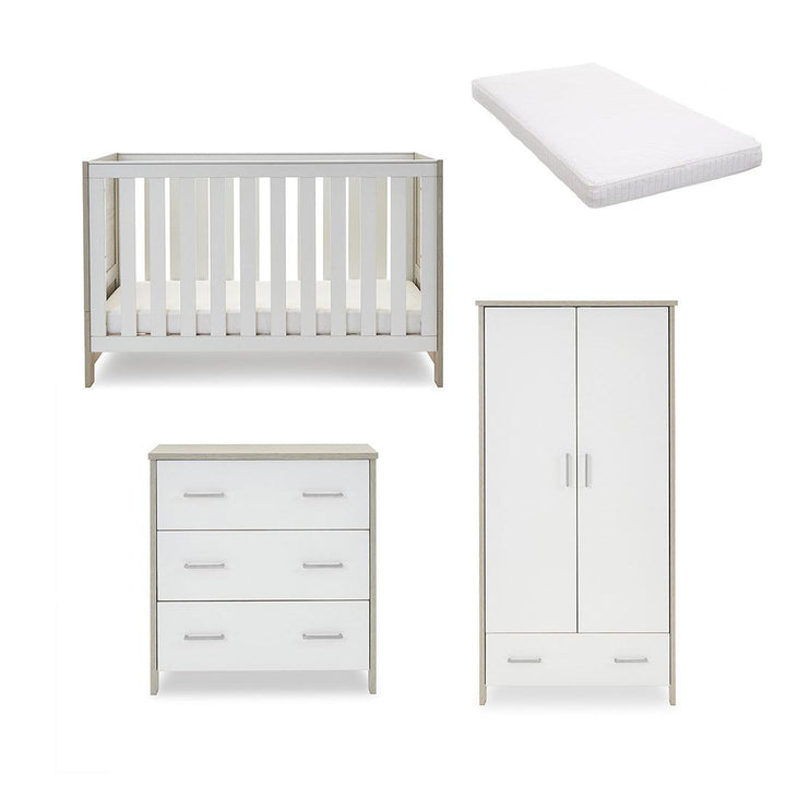 Obaby Nika 3 Piece Room Set - Grey Wash + White-Nursery Sets-Grey Wash & White-Moisture Management Mattress | Natural Baby Shower