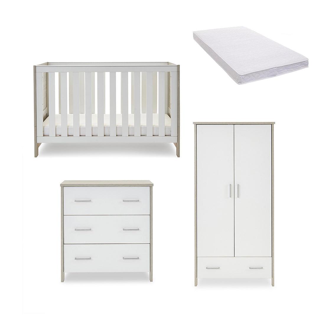 Obaby Nika 3 Piece Room Set - Grey Wash + White-Nursery Sets-Grey Wash & White-Pocket Sprung Mattress | Natural Baby Shower
