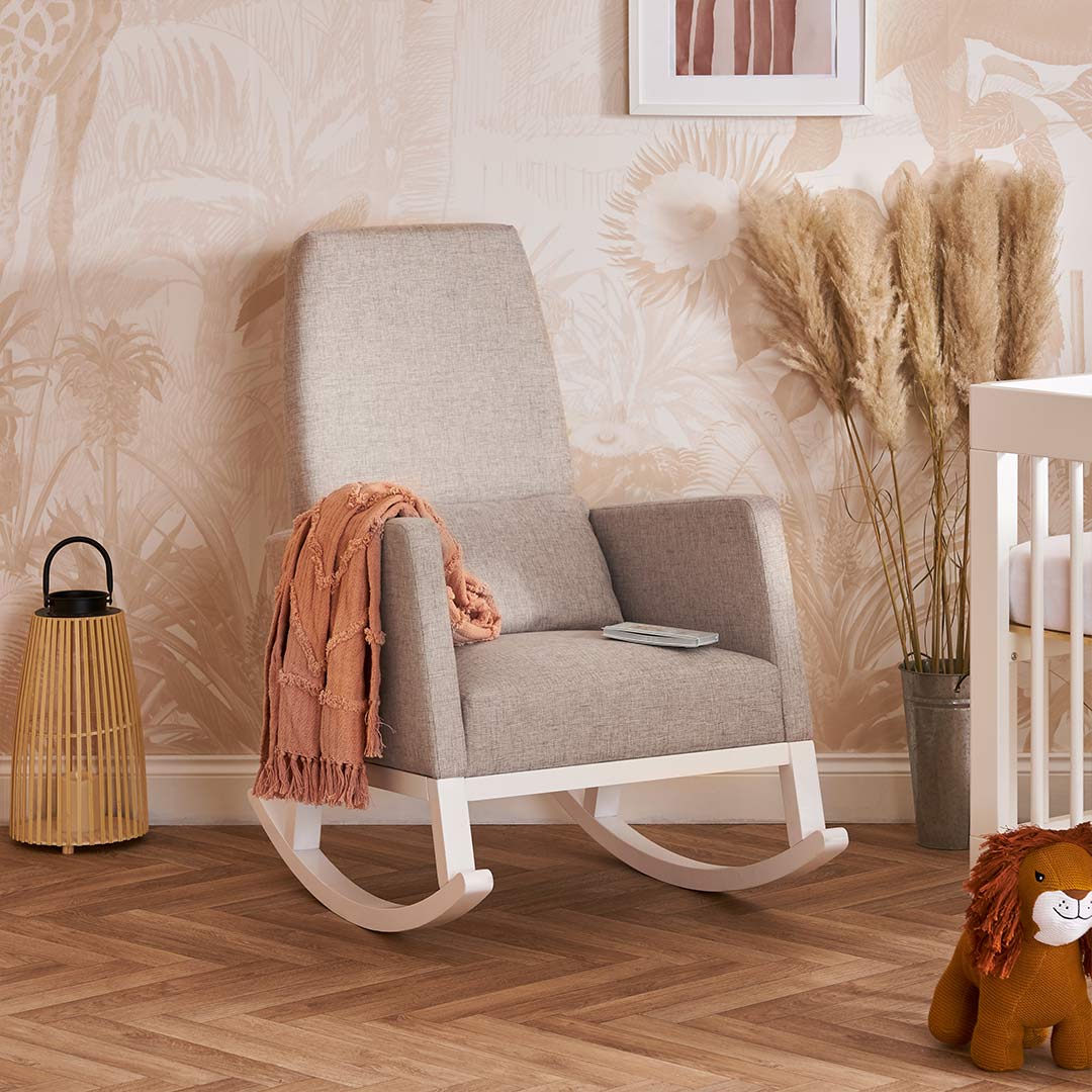 Obaby High Back Rocking Chair - White + Oatmeal-Feeding Chairs- | Natural Baby Shower
