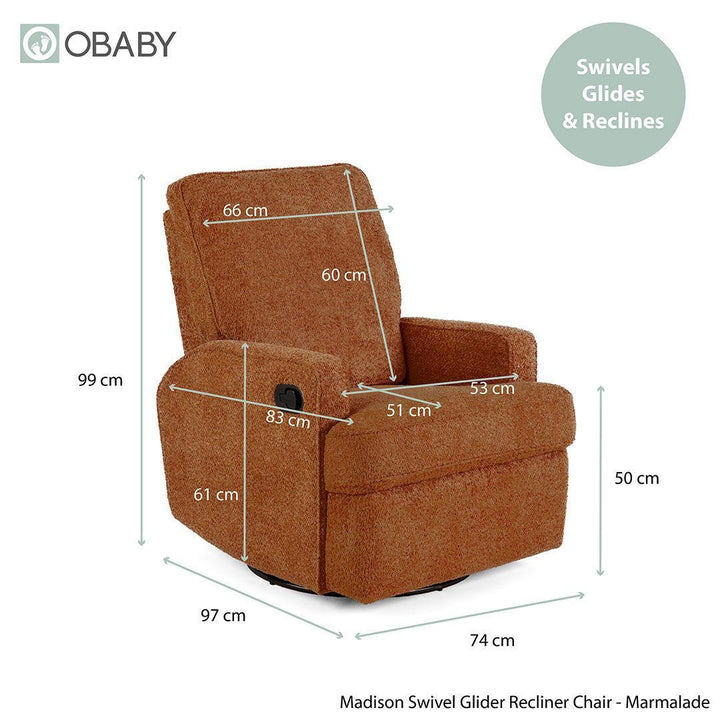 Obaby Madison Swivel Glider Recliner Chair - Chenille Marmalade-Feeding Chairs-Chenille Marmalade- | Natural Baby Shower