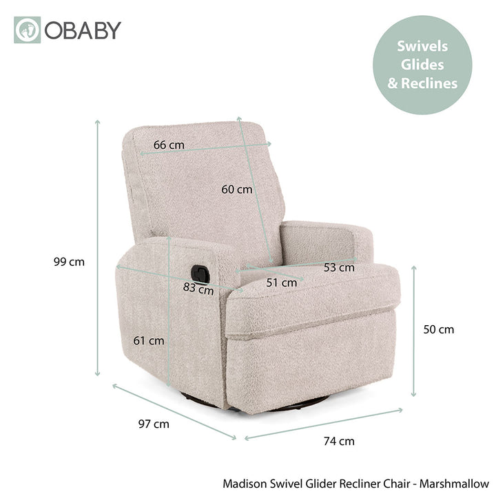 Obaby Madison Swivel Glider Recliner Chair - Chenille Marshmallow-Feeding Chairs-Chenille Marshmallow- | Natural Baby Shower