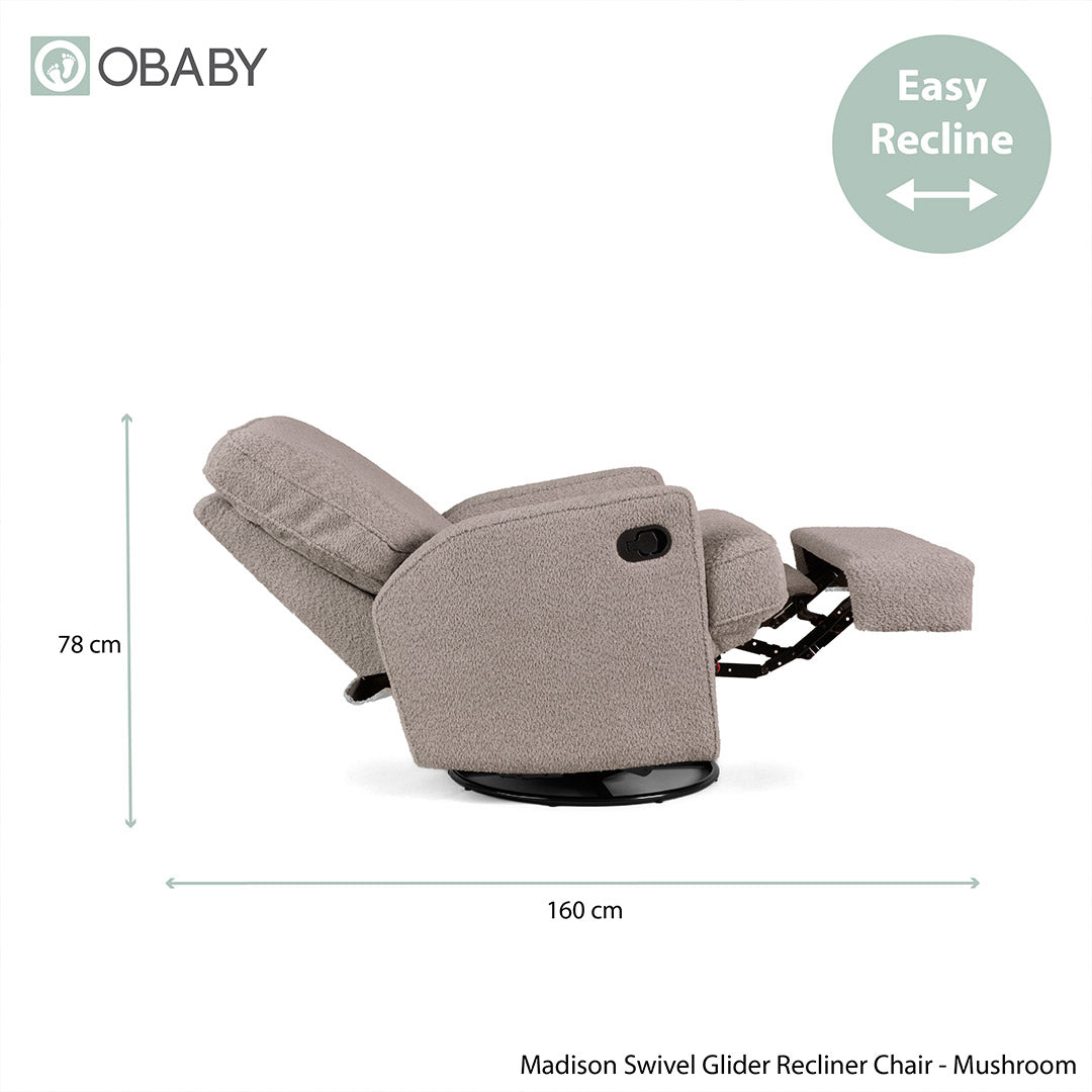 Obaby Madison Swivel Glider Recliner Chair - Chenille Mushroom-Feeding Chairs-Chenille Mushroom- | Natural Baby Shower