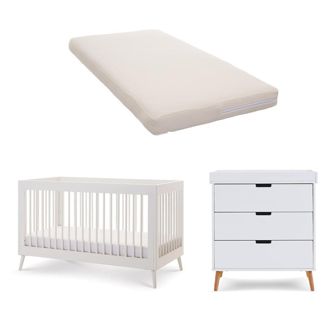 Obaby Maya 2 Piece Room Set - Nordic White-Nursery Sets-Natural Coir/Wool Mattress- | Natural Baby Shower