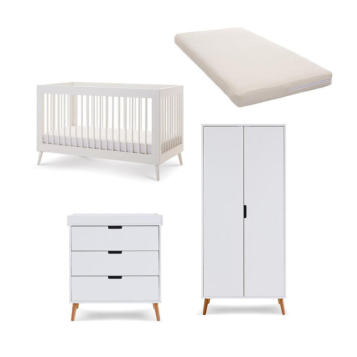 Obaby Maya 3 Piece Room Set - Nordic White-Nursery Sets-Natural/Coir Mattress- | Natural Baby Shower