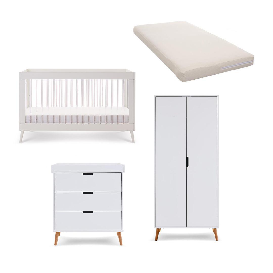 Obaby Maya 3 Piece Room Set - White + Acrylic-Nursery Sets-Natural/Coir Mattress- | Natural Baby Shower