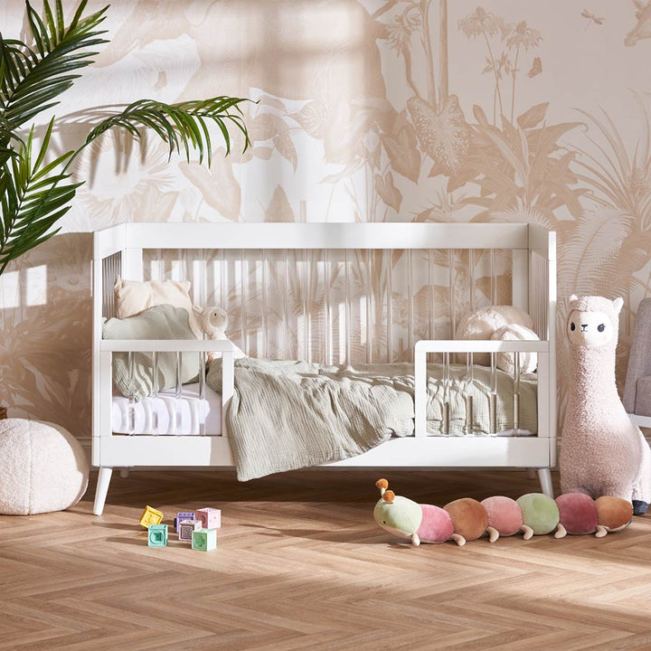 Obaby Maya Cot Bed - Scandi White + Acrylic-Cot Beds-No Mattress- | Natural Baby Shower