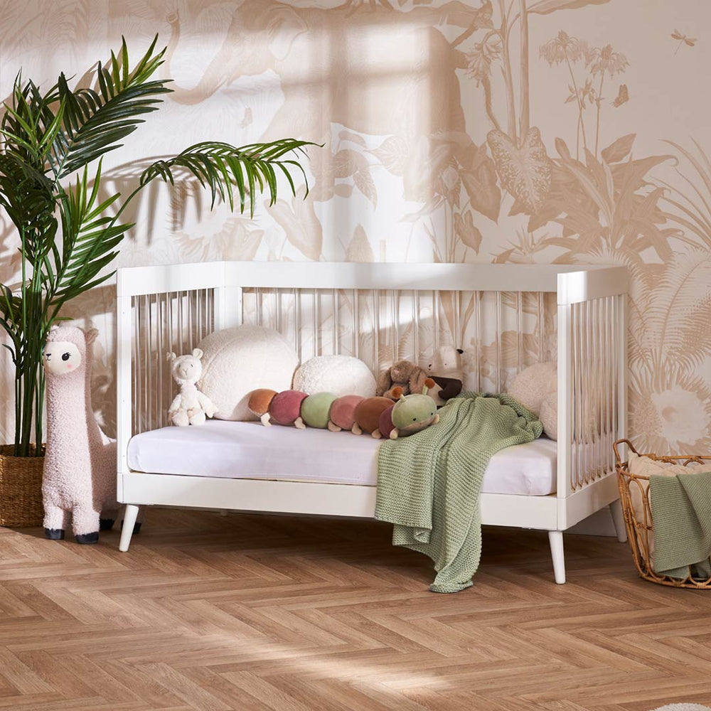 Obaby Maya Cot Bed - Scandi White + Acrylic-Cot Beds-No Mattress- | Natural Baby Shower