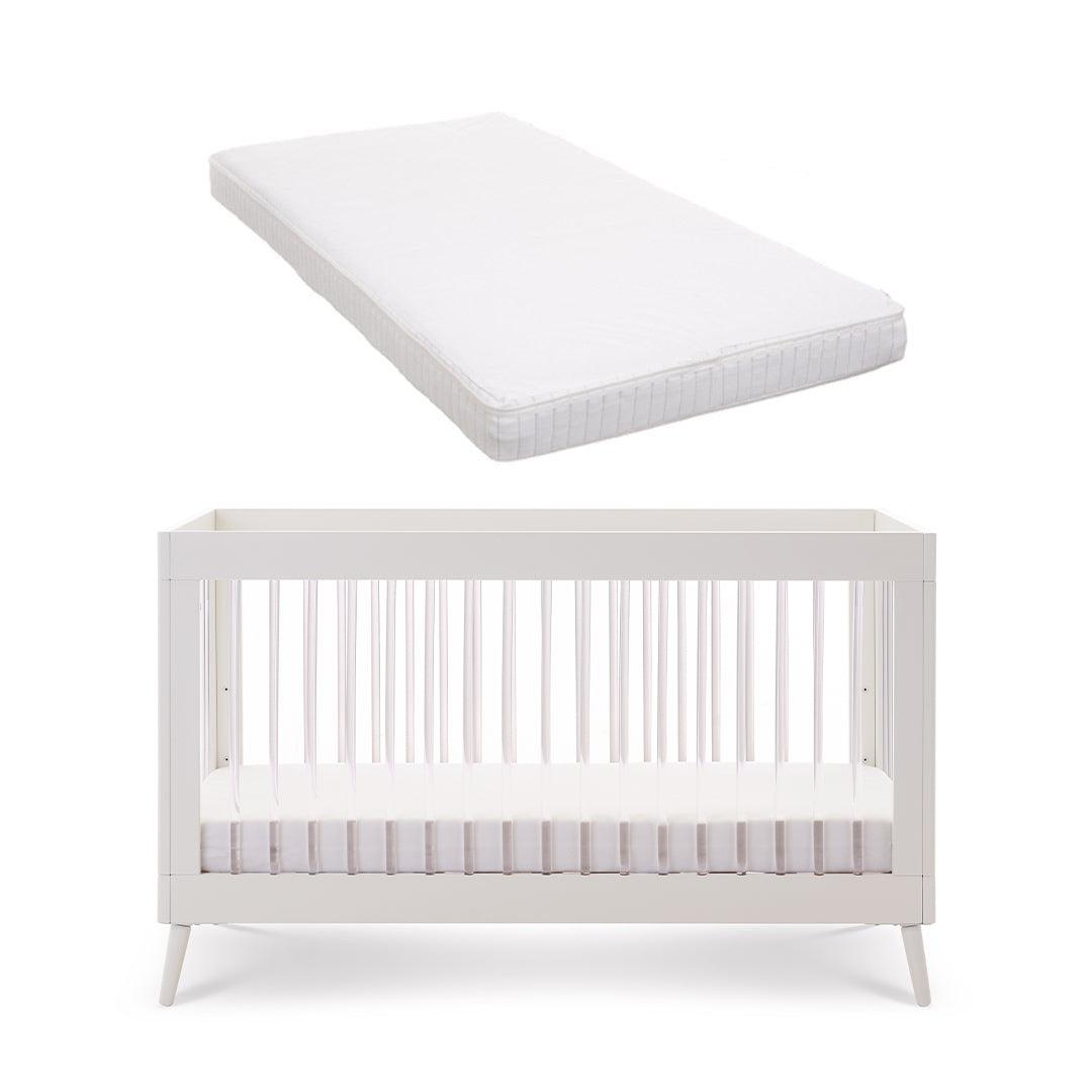 Obaby Maya Cot Bed - Scandi White + Acrylic-Cot Beds-Moisture Management Mattress- | Natural Baby Shower