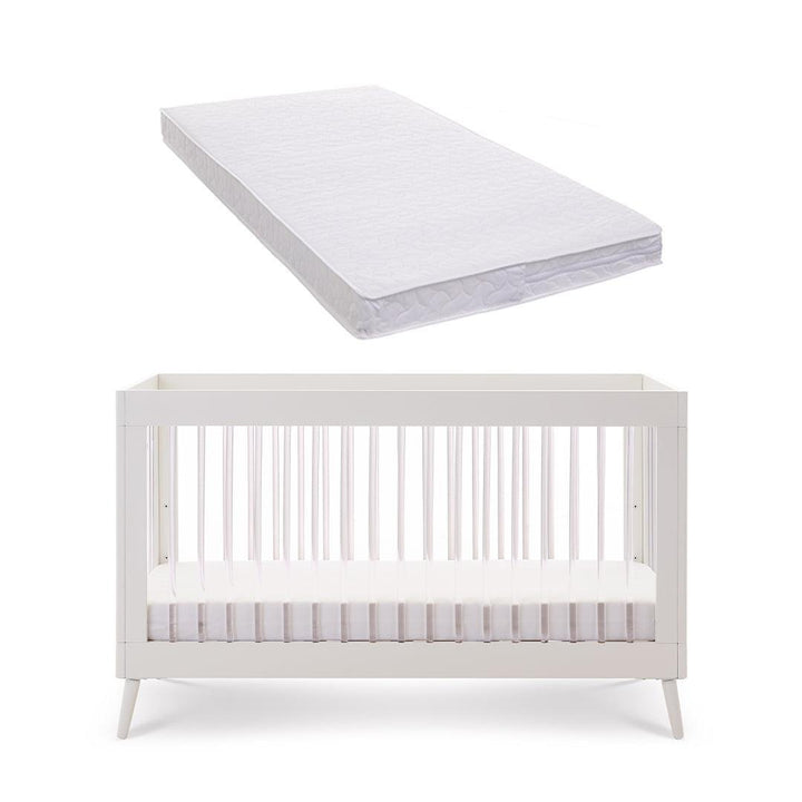 Obaby Maya Cot Bed - Scandi White + Acrylic-Cot Beds-Pocket Sprung Mattress- | Natural Baby Shower
