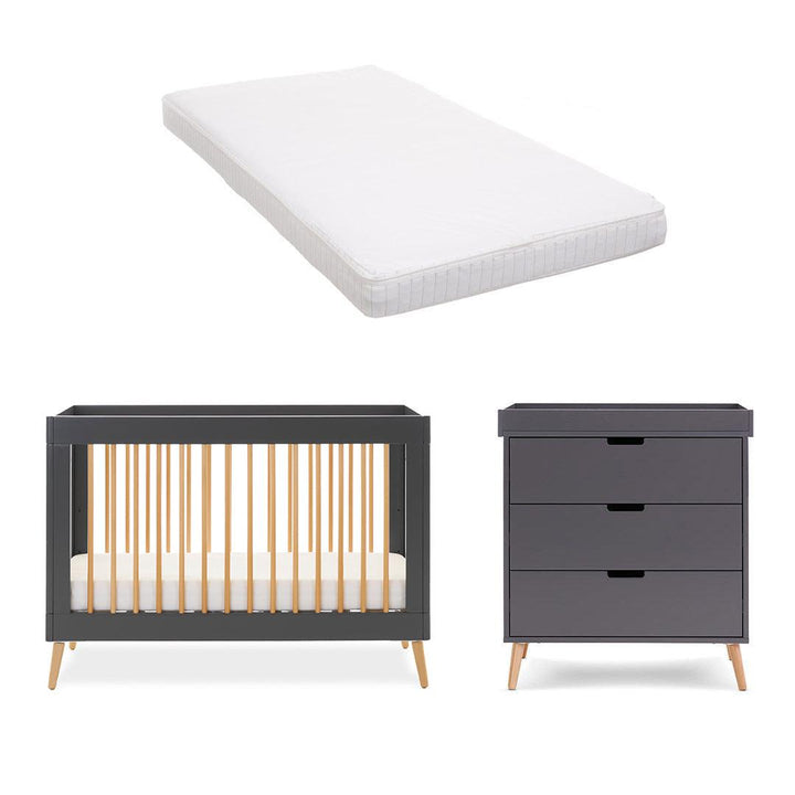 Obaby Maya Mini 2 Piece Room Set - Slate + Natural-Nursery Sets-Moisture Management Mattress- | Natural Baby Shower