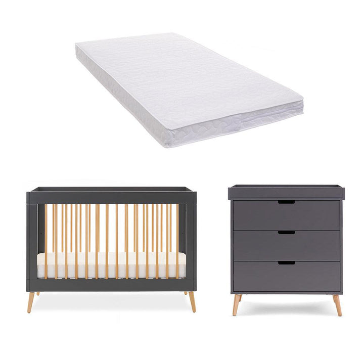 Obaby Maya Mini 2 Piece Room Set - Slate + Natural-Nursery Sets-Pocket Sprung Mattress- | Natural Baby Shower