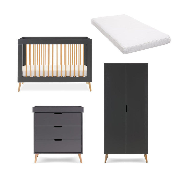 Obaby Maya Mini 3 Piece Room Set - Slate + Natural-Nursery Sets-Moisture Management Mattress- | Natural Baby Shower