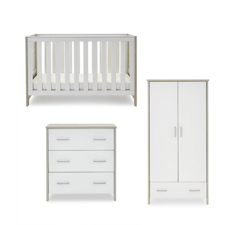 Obaby Nika 3 Piece Room Set - Grey Wash + White-Nursery Sets-Grey Wash & White-No Mattress | Natural Baby Shower