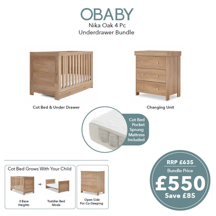 Obaby Nika 4 Piece Room Set - Oak-Nursery Sets- | Natural Baby Shower