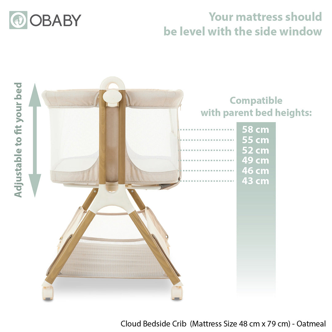 Obaby Nika 6 Piece Room Set with Chair and Cloud Bedside Crib - Oak & White-Nursery Sets- | Natural Baby Shower