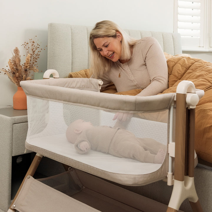 Obaby Nika 6 Piece Room Set with Chair and Cloud Bedside Crib - Oak & White-Nursery Sets- | Natural Baby Shower