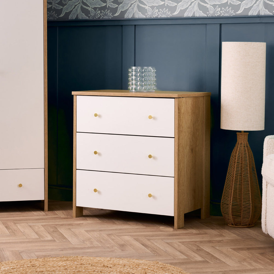 Obaby Nika 6 Piece Room Set with Chair and Cloud Bedside Crib - Oak & White-Nursery Sets- | Natural Baby Shower