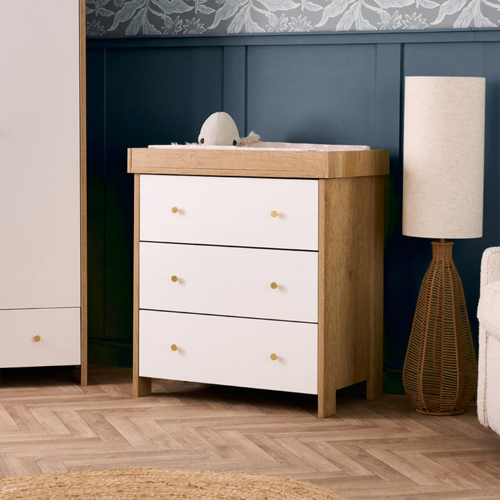 Obaby Nika 6 Piece Room Set with Chair and Cloud Bedside Crib - Oak & White-Nursery Sets- | Natural Baby Shower