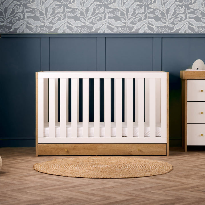 Obaby Nika 6 Piece Room Set with Chair and Cloud Bedside Crib - Oak & White-Nursery Sets- | Natural Baby Shower