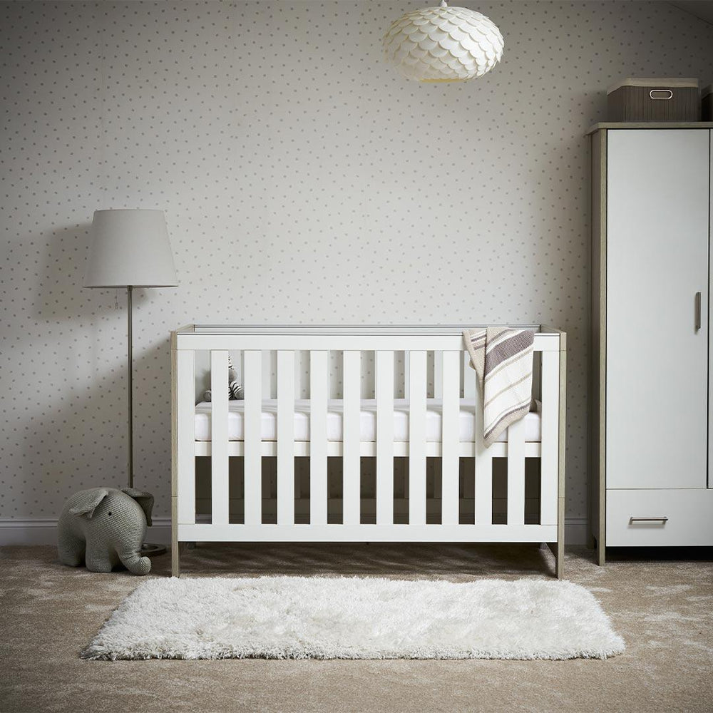 Obaby Nika Cot Bed - Grey Wash + White-Cot Beds-Grey Wash & White-No Mattress | Natural Baby Shower