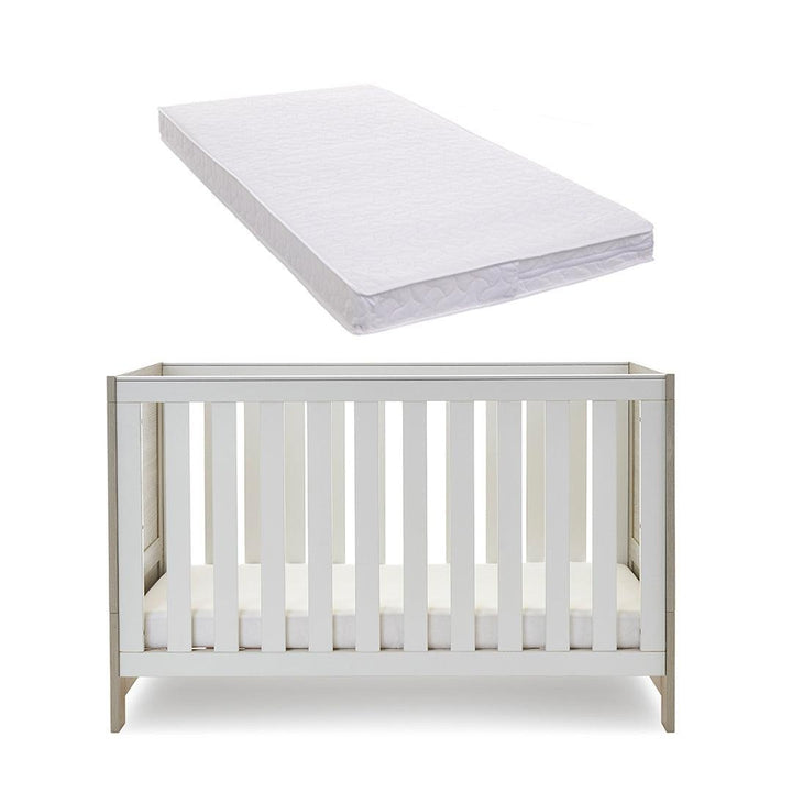 Obaby Nika Cot Bed - Grey Wash + White-Cot Beds-Grey Wash & White-Moisture Management Mattress | Natural Baby Shower