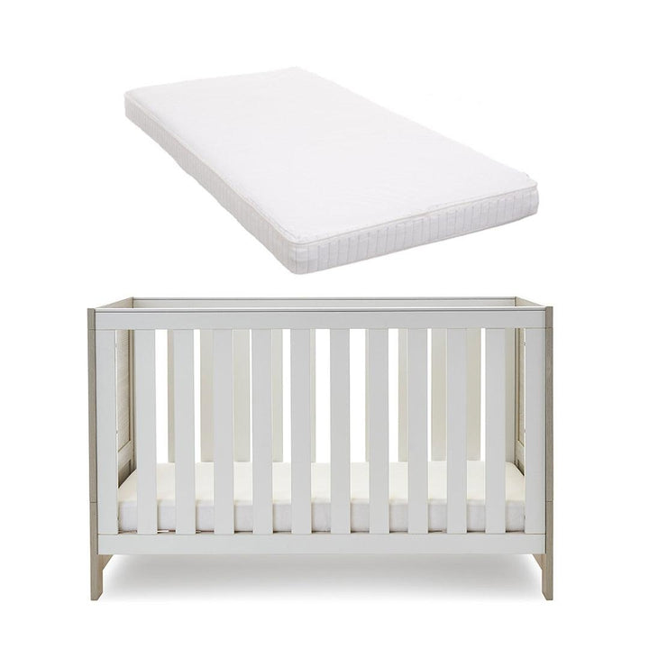 Obaby Nika Cot Bed - Grey Wash + White-Cot Beds-Grey Wash & White-Pocket Sprung Mattress | Natural Baby Shower
