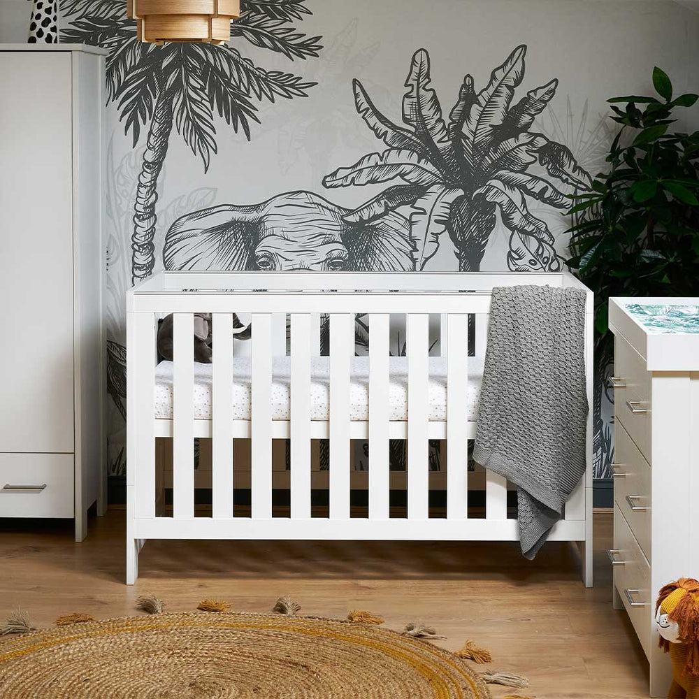 Obaby Nika Cot Bed - White Wash-Cot Beds-White Wash-No Mattress | Natural Baby Shower