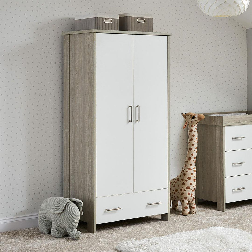 Obaby Nika Double Wardrobe - Grey Wash + White-Wardrobes-Grey Wash + White- | Natural Baby Shower