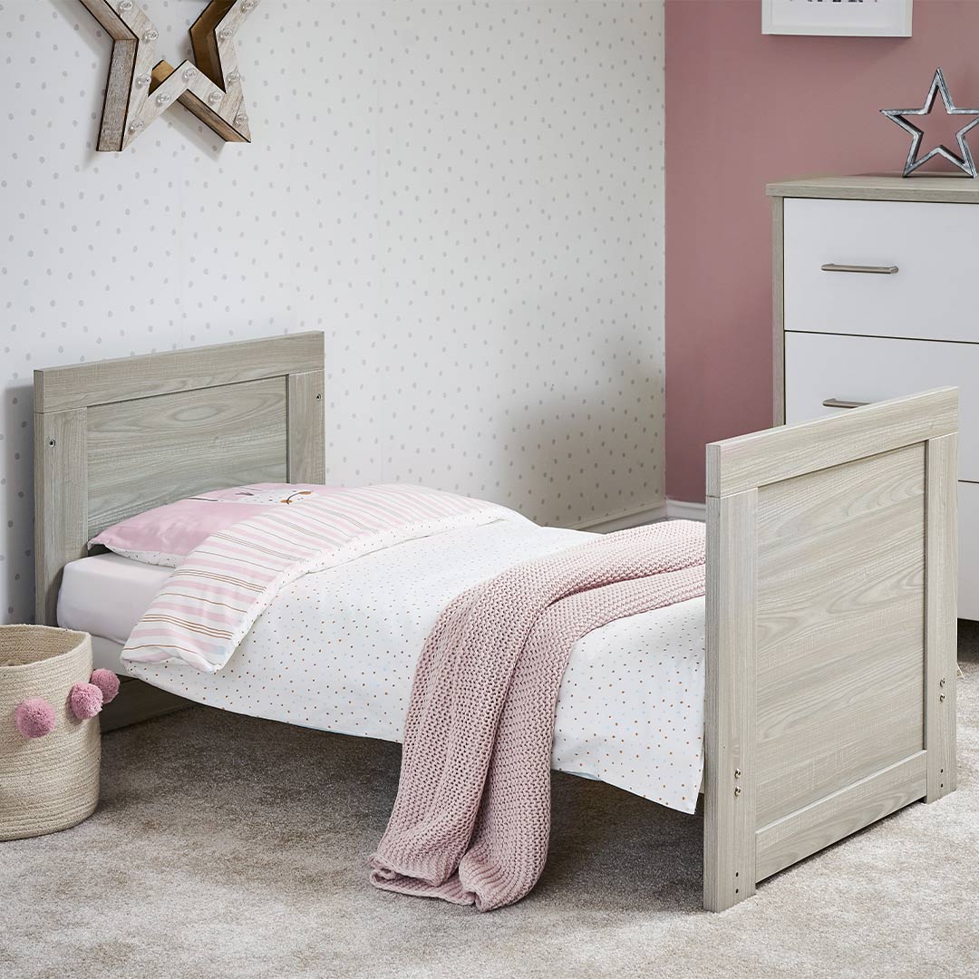 Obaby Nika Mini Cot Bed - Grey Wash + White-Cot Beds-Grey Wash & White-No Mattress | Natural Baby Shower