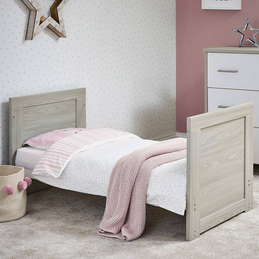 Obaby Nika Mini Cot Bed - Grey Wash + White-Cot Beds-Grey Wash & White-No Mattress | Natural Baby Shower