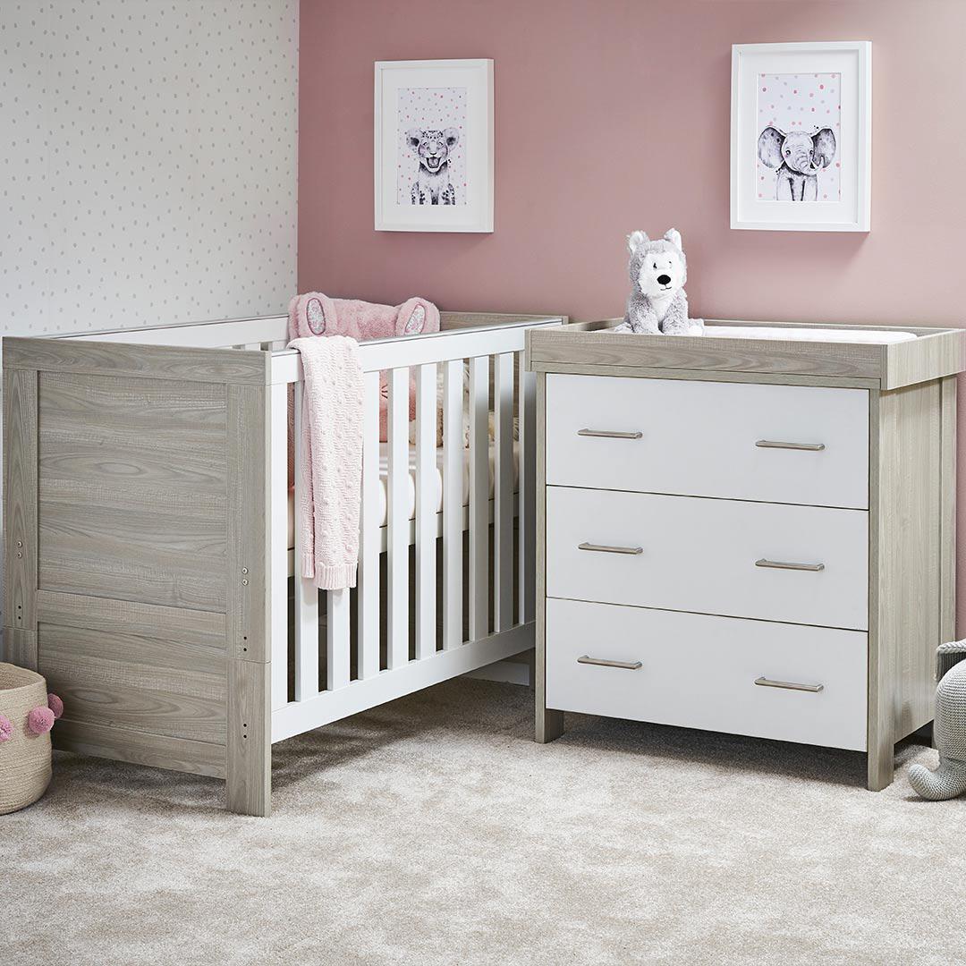 Obaby Nika Mini 2 Piece Room Set - Grey Wash + White-Nursery Sets-Grey Wash & White-No Mattress | Natural Baby Shower