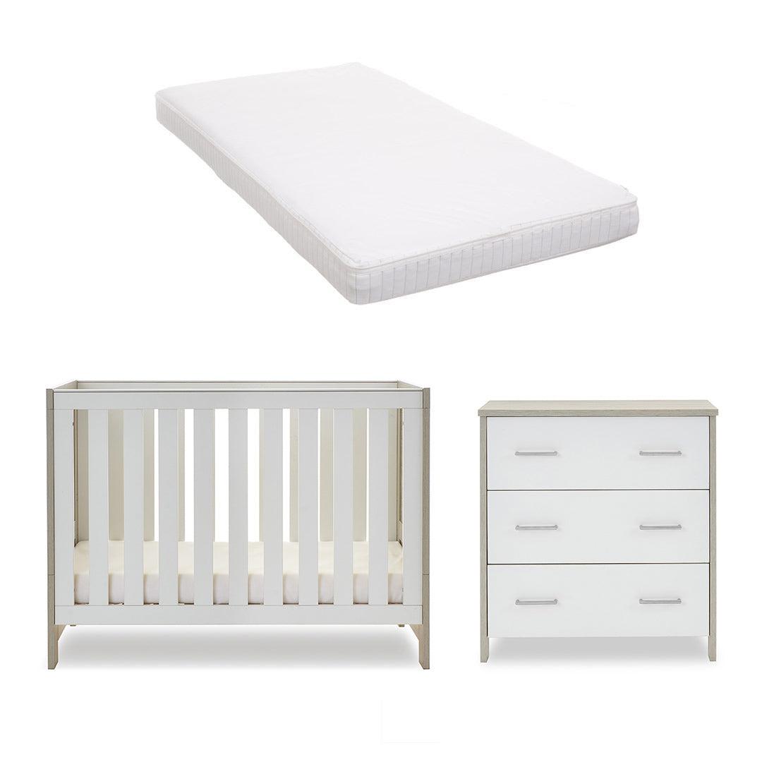 Obaby Nika Mini 2 Piece Room Set - Grey Wash + White-Nursery Sets-Grey Wash & White-Moisture Management Mattress | Natural Baby Shower