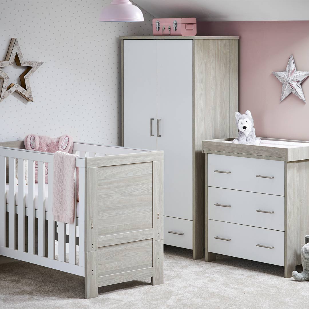 Obaby Nika Mini 3 Piece Room Set - Grey Wash + White-Nursery Sets-Grey Wash & White-No Mattress | Natural Baby Shower