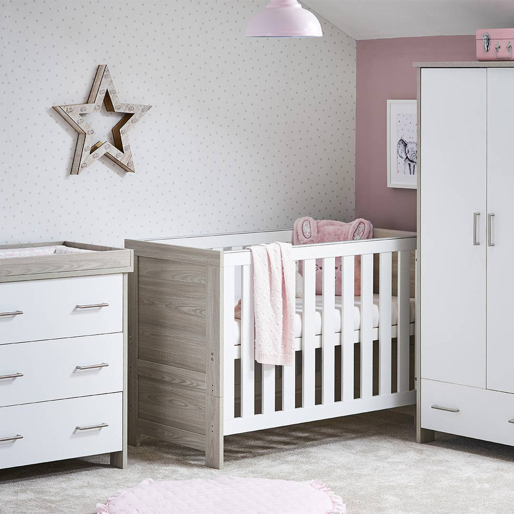 Obaby Nika Mini 3 Piece Room Set - Grey Wash + White-Nursery Sets-Grey Wash & White-No Mattress | Natural Baby Shower