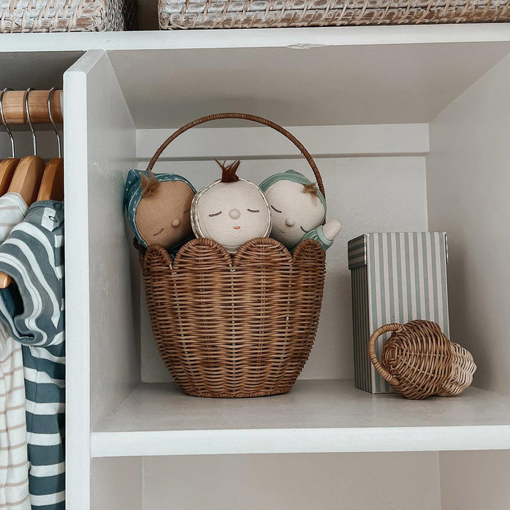 Olli Ella Rattan Tulip Carry Basket - Natural-Play Bags + Purses-Natural- | Natural Baby Shower