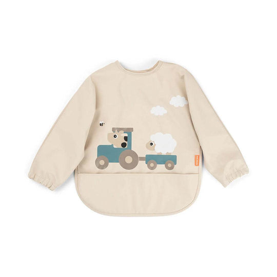 Done by Deer Sleeved Pocket Bib - Tiny Farm Sand-Bibs-Tiny Farm Sand-6-18m | Natural Baby Shower