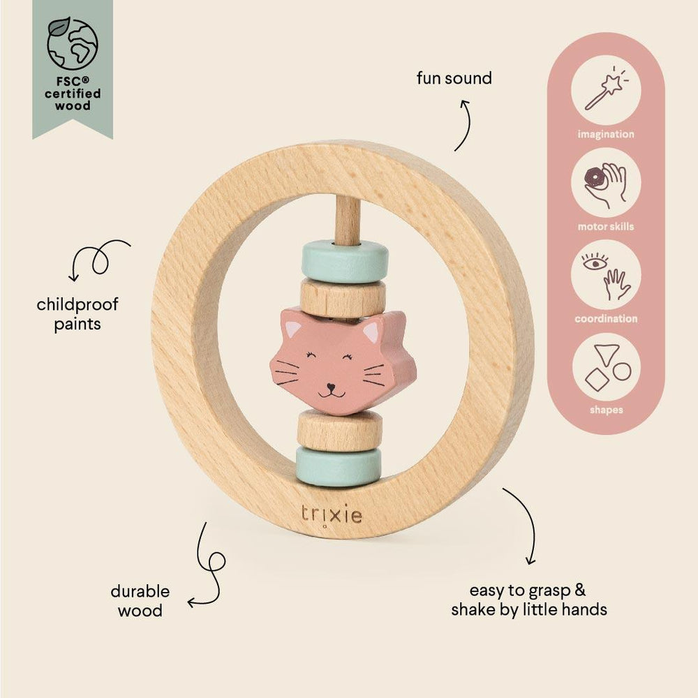 Trixie Wooden Round Rattle - Mrs Cat-Rattles-Mrs Cat- | Natural Baby Shower