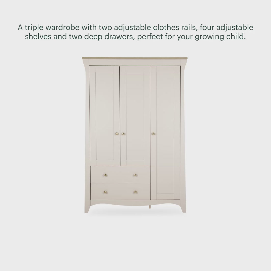 CuddleCo Clara Triple Wardrobe 2 Draw - Cashmere/Ash