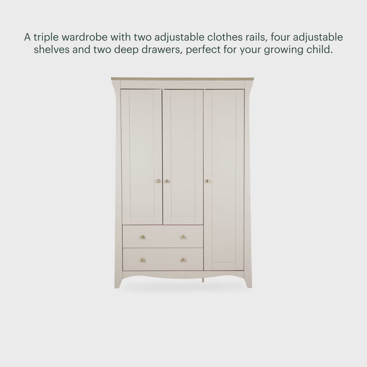 CuddleCo Clara Triple Wardrobe 2 Draw - Cashmere/Ash