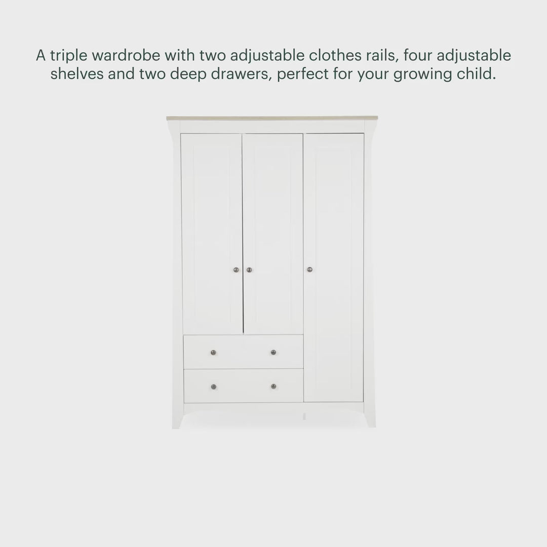 CuddleCo Clara Triple Wardrobe 2 Draw - White/Ash