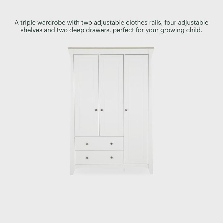 CuddleCo Clara Triple Wardrobe 2 Draw - White/Ash