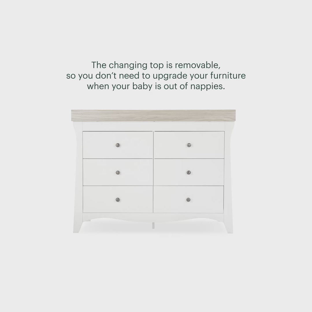 CuddleCo Clara Wide 6 Draw Dresser Changer - White/Ash