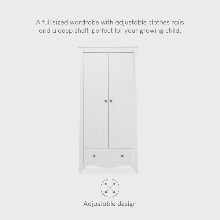 CuddleCo Clara 2-Door Double Wardrobe - White