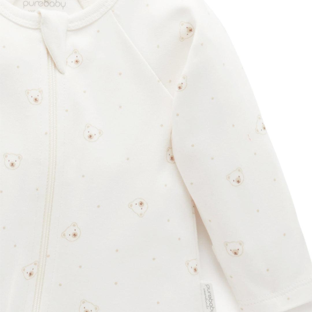 Purebaby 2 Pack Zip Sleepsuit - Vanilla Bear Pack-Sleepsuits-Vanilla Bear Pack-NB | Natural Baby Shower